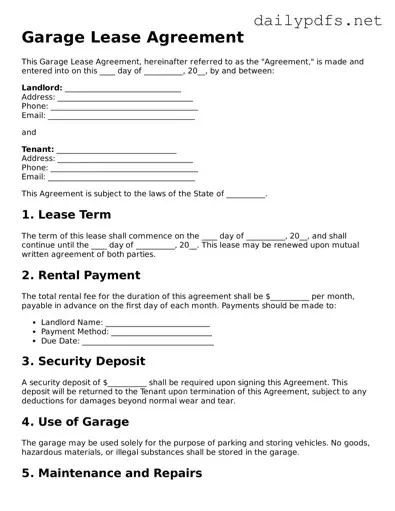 Printable Garage Lease Agreement Document