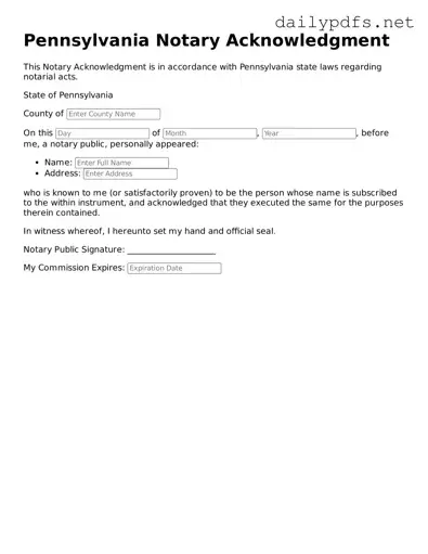 Free  Notary Acknowledgement Template for Pennsylvania