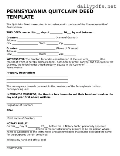 Free  Quitclaim Deed Template for Pennsylvania