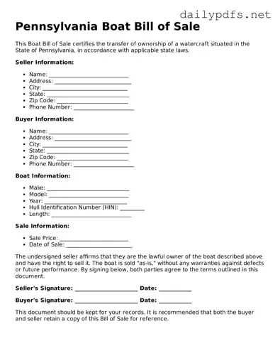 Free  Boat Bill of Sale Template for Pennsylvania