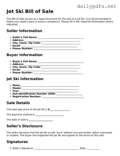 Printable Jet Ski Bill of Sale Document