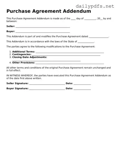 Printable Purchase Agreement Addendum Document