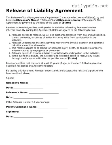 Printable Release of Liability Document