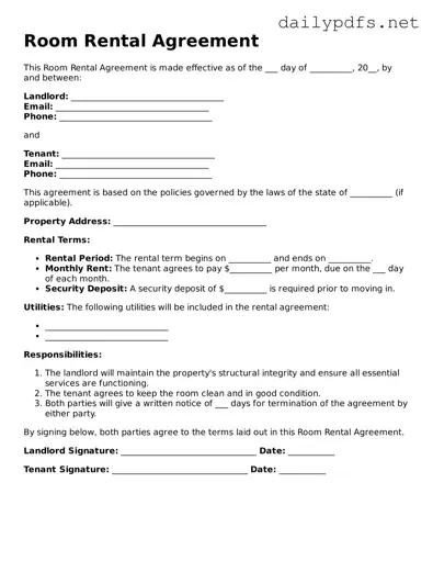 Printable Room Rental Agreement Document