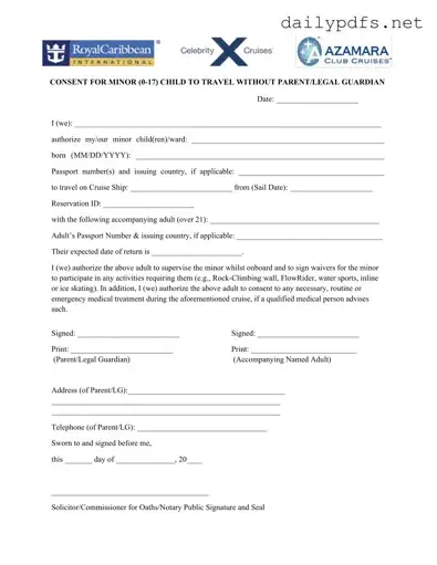 Fill Out Your Royal Caribbean Parental Consent Form