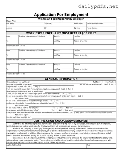 Fill Out Your Spanish Application Employment Form