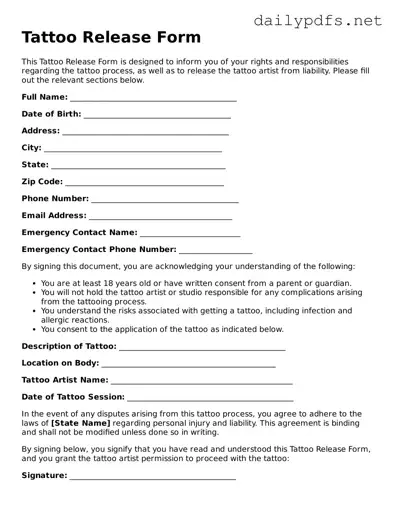 Printable Tattoo Release Document