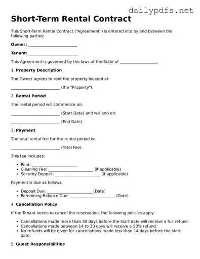 Printable Short-Term Rental Contract Document