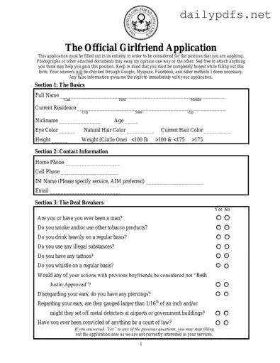 Fill Out Your Girlfriend Application Form