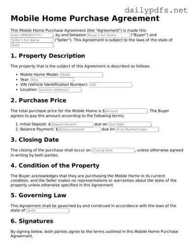 Printable Mobile Home Purchase Agreement Document