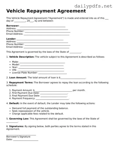 Printable Vehicle Repayment Agreement Document
