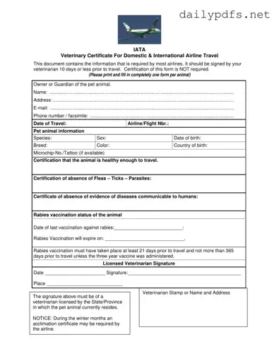 Fill Out Your Veterinary Certificate Travel Form