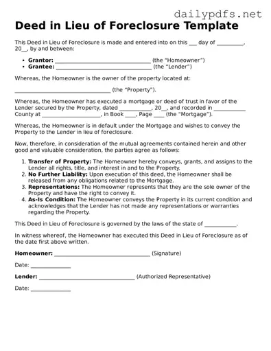 Printable Deed in Lieu of Foreclosure Document