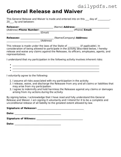 Printable General Release and Waiver Document