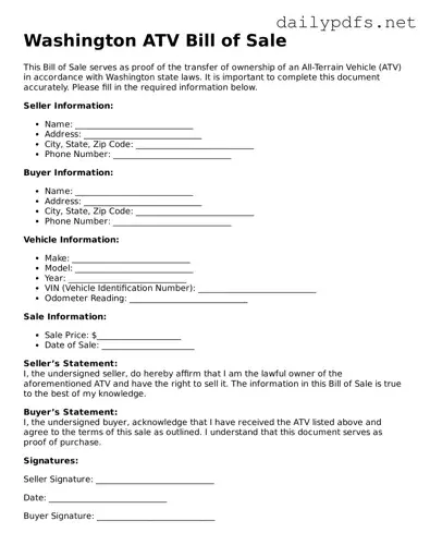 Free  ATV Bill of Sale Template for Washington