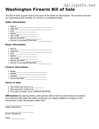 Free  Firearm Bill of Sale Template for Washington