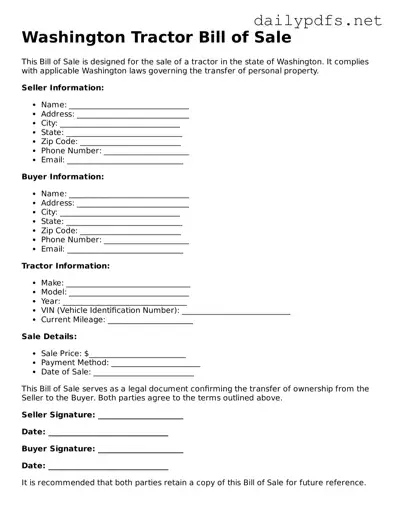 Free  Tractor Bill of Sale Template for Washington