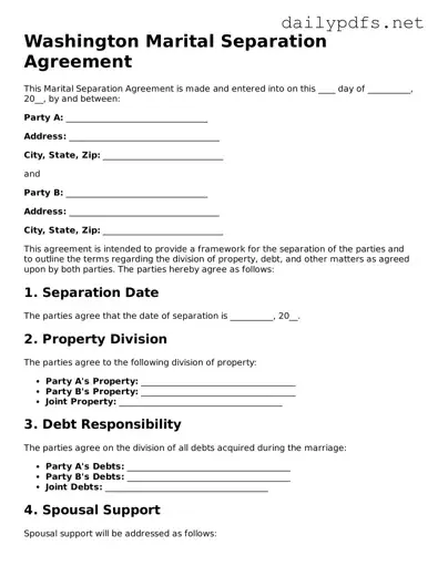 Free  Marital Separation Agreement Template for Washington
