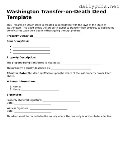 Free  Transfer-on-Death Deed Template for Washington