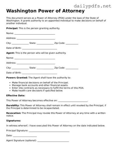 Free  Power of Attorney Template for Washington