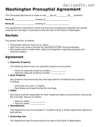Free  Prenuptial Agreement Template for Washington