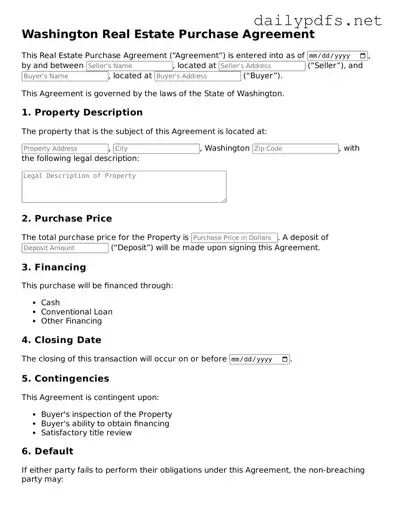 Free  Real Estate Purchase Agreement Template for Washington