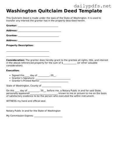 Free  Quitclaim Deed Template for Washington