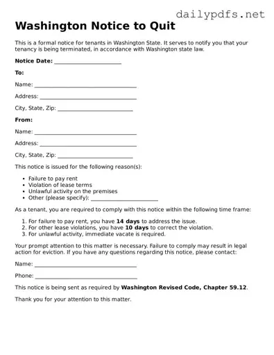 Free  Notice to Quit Template for Washington
