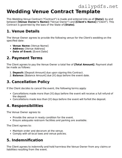 Printable Wedding Venue Contract Document