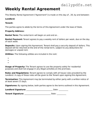 Printable Weekly Rental Agreement Document