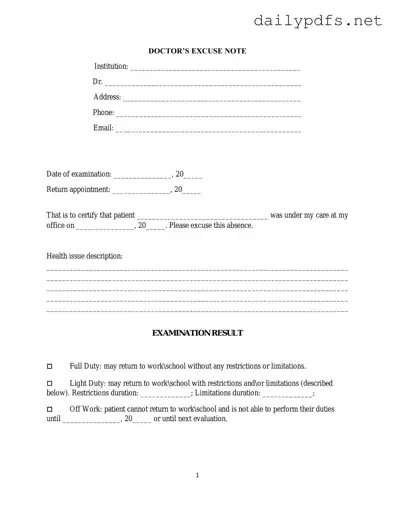 Fill Out Your Doctors Excuse Note Form
