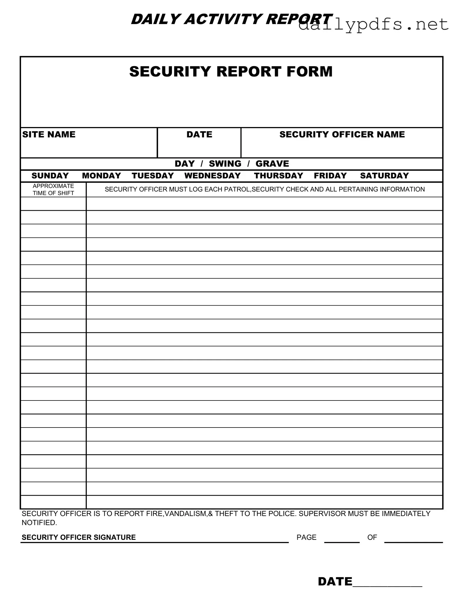 Fill Out Your Security Guard Daily Report Sample Form