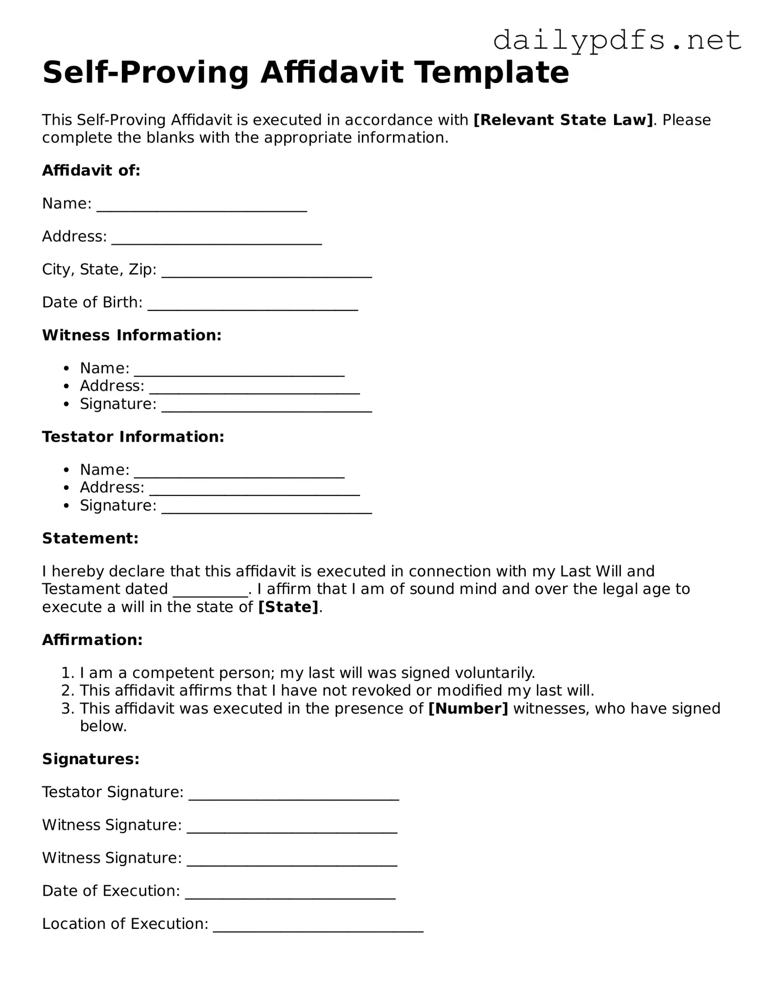 Printable Self-Proving Affidavit Document