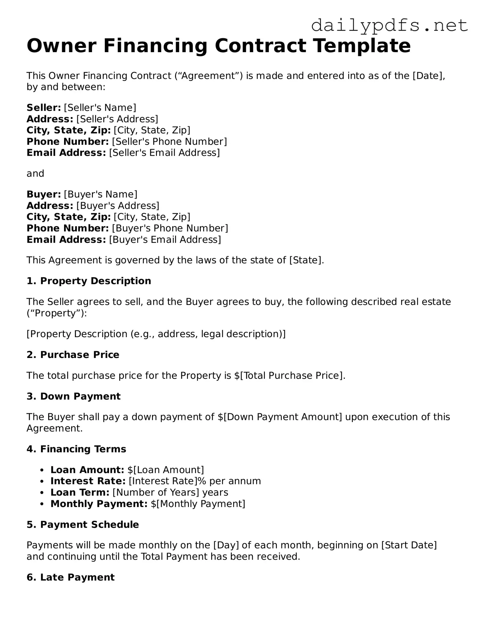 Printable Owner Financing Contract Document