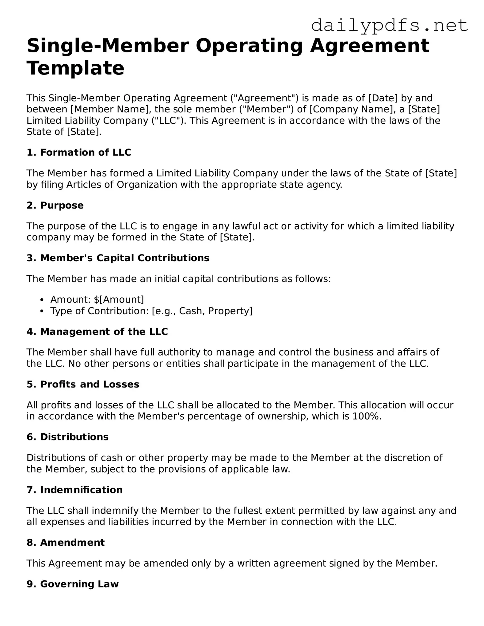 Printable Single-Member Operating Agreement Document