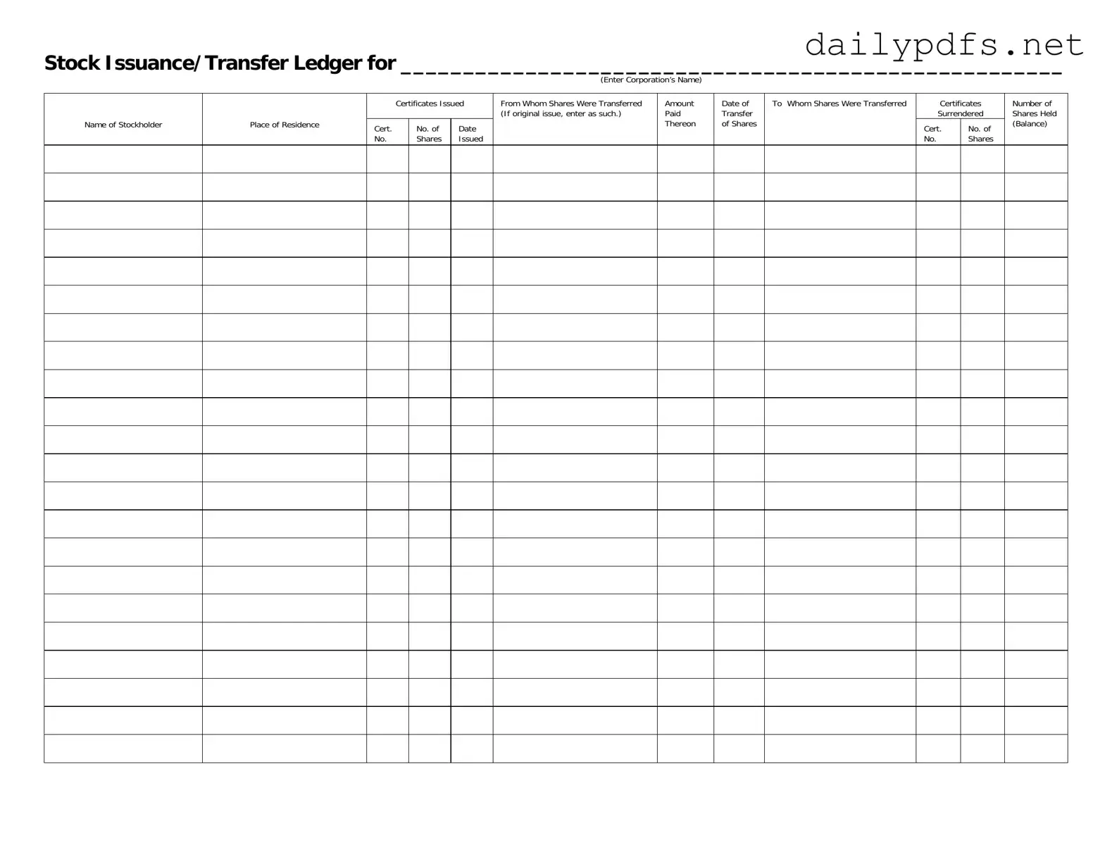 Fill Out Your Stock Transfer Ledger Form