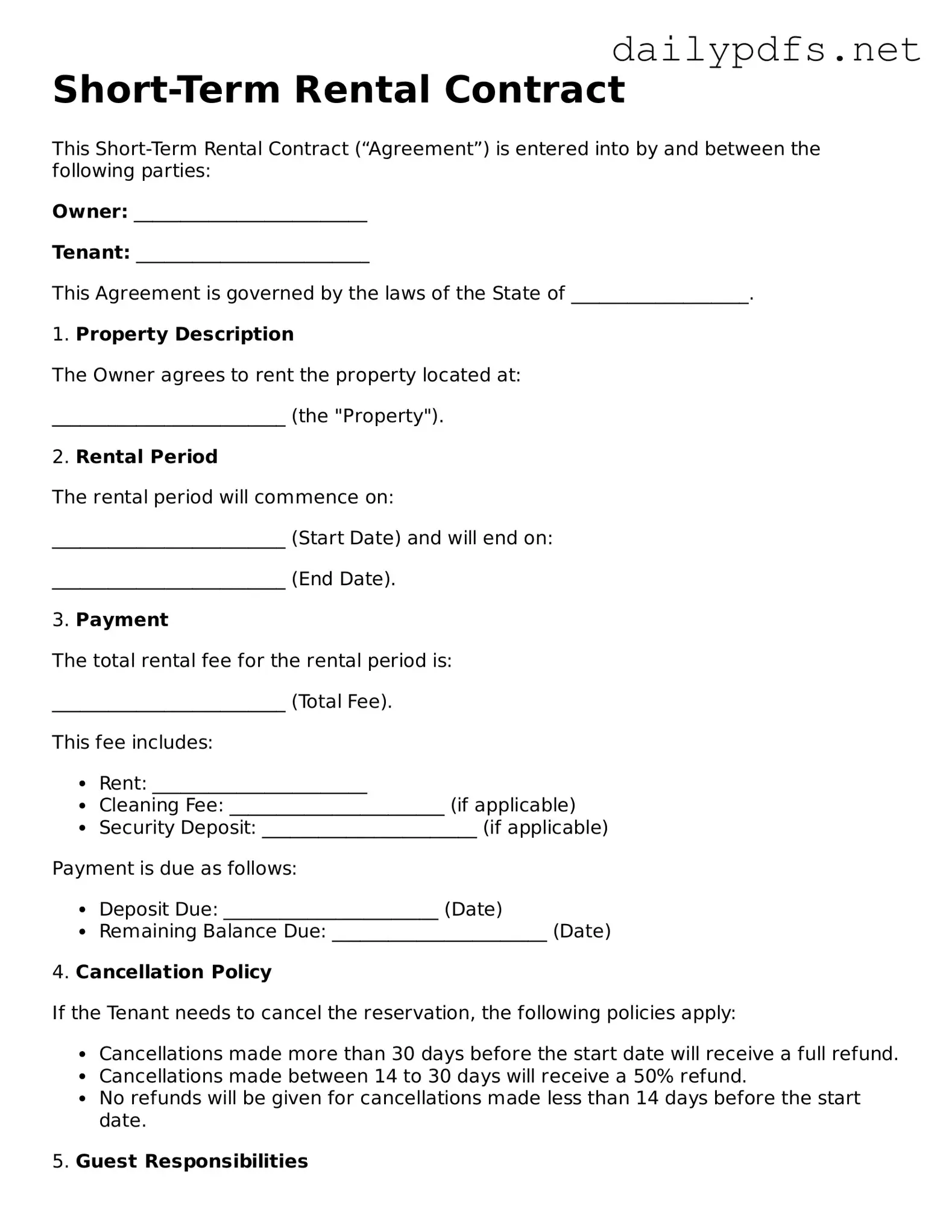 Printable Short-Term Rental Contract Document