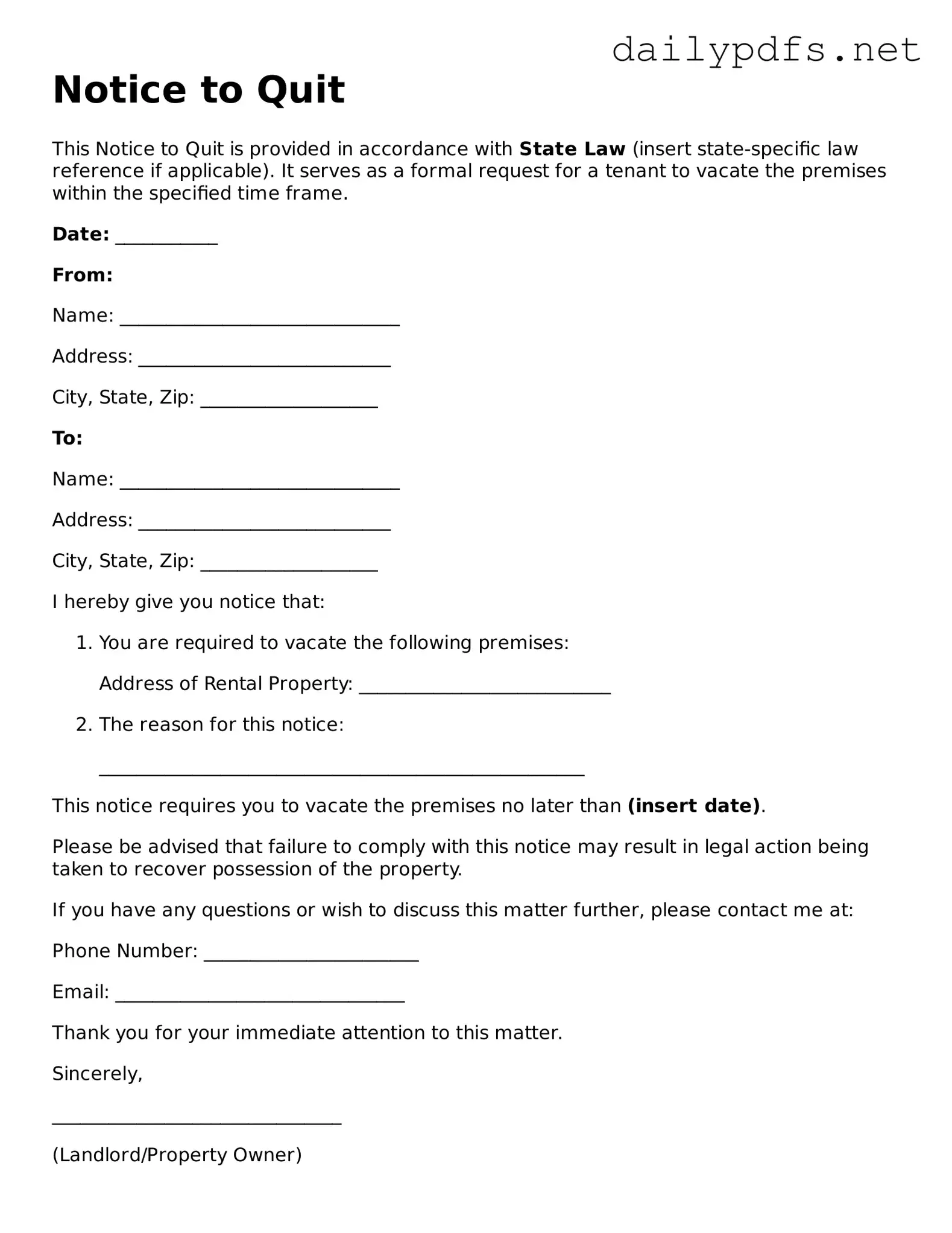 Printable Notice to Quit Document