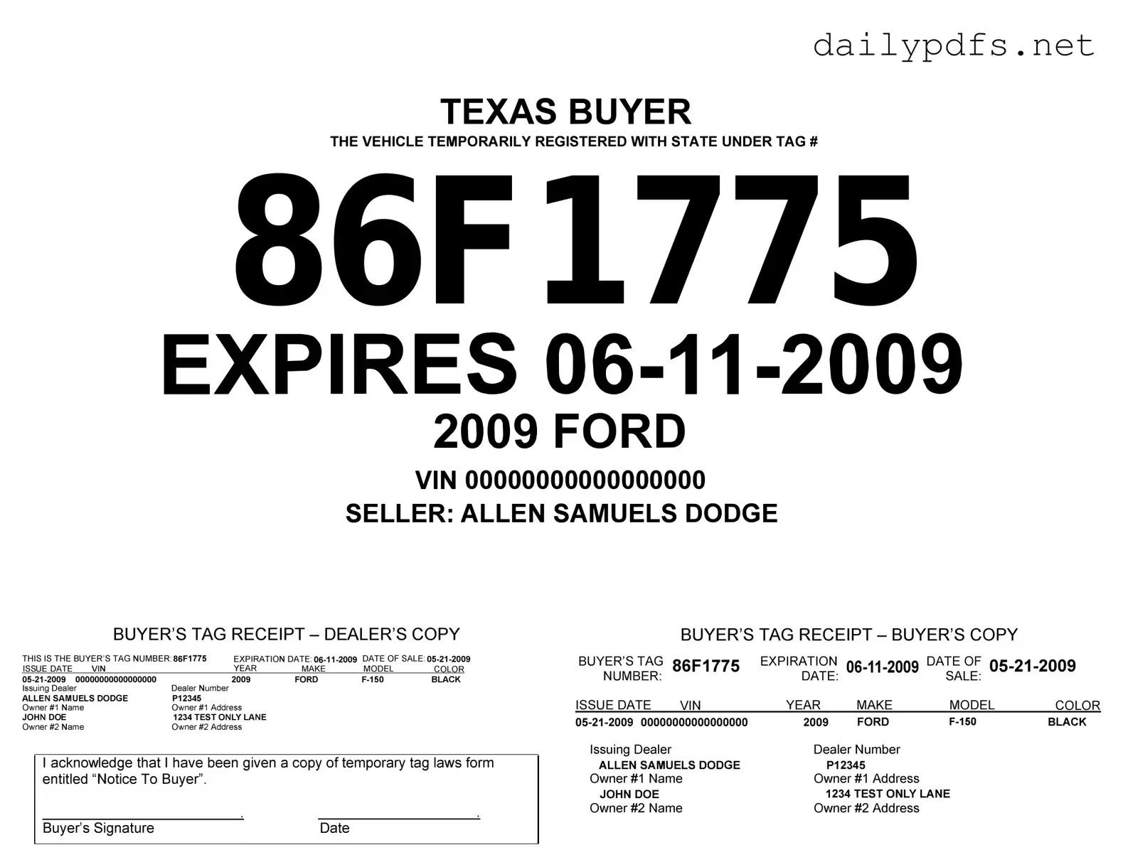 Fill Out Your Texas Temporary Tag Form