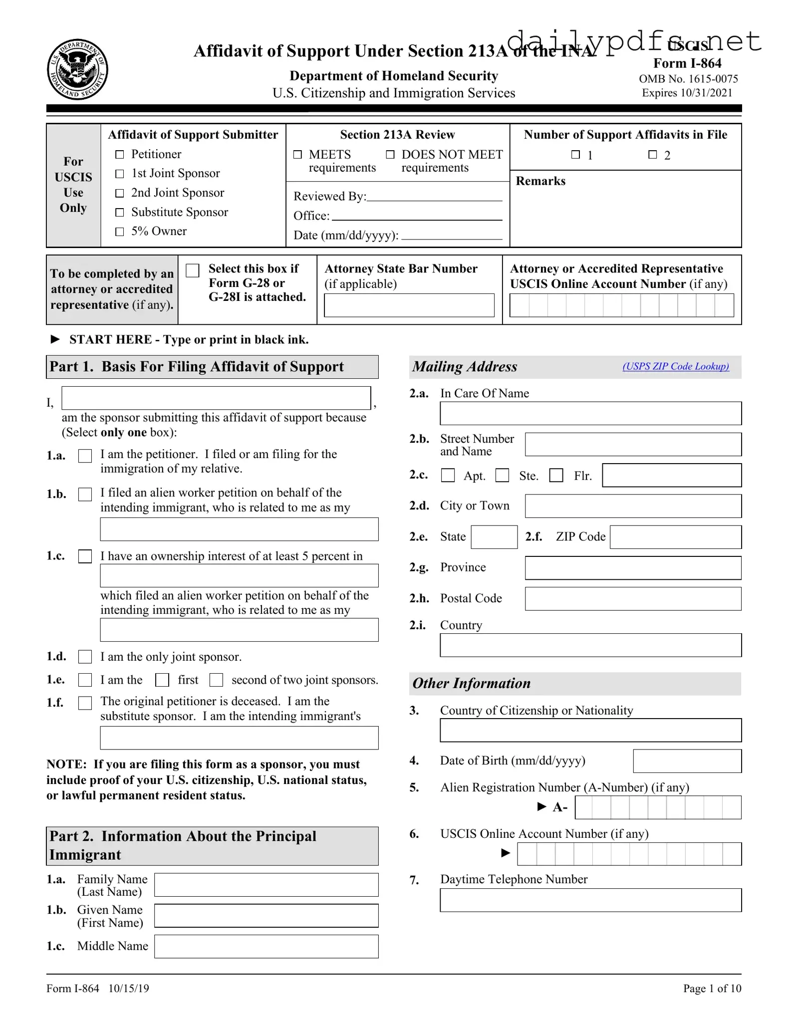 Fill Out Your USCIS I-864 Form