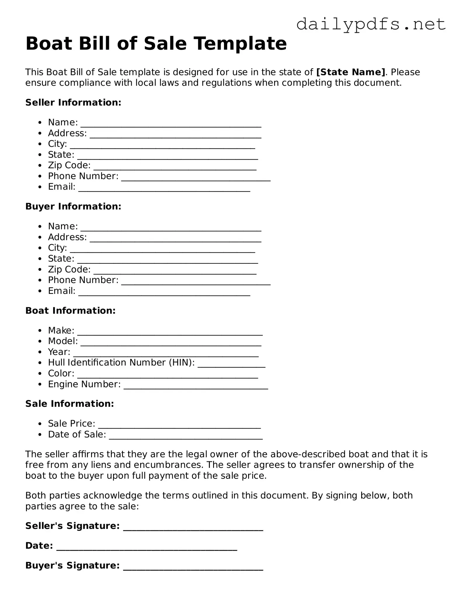 Printable Boat Bill of Sale Document