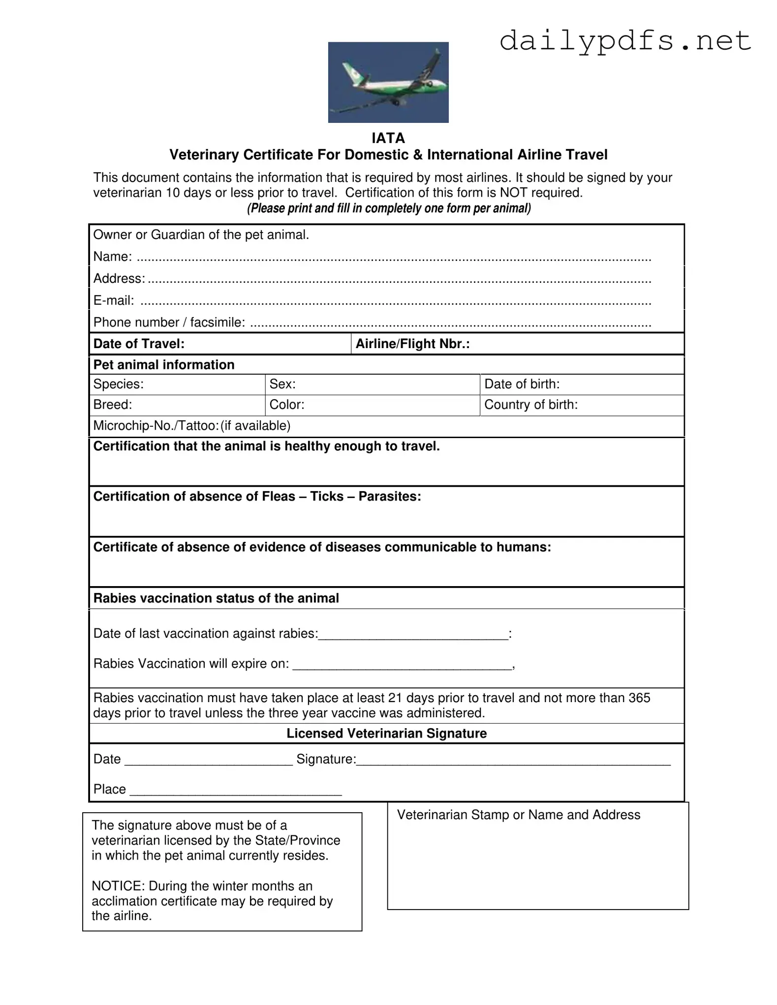 Fill Out Your Veterinary Certificate Travel Form
