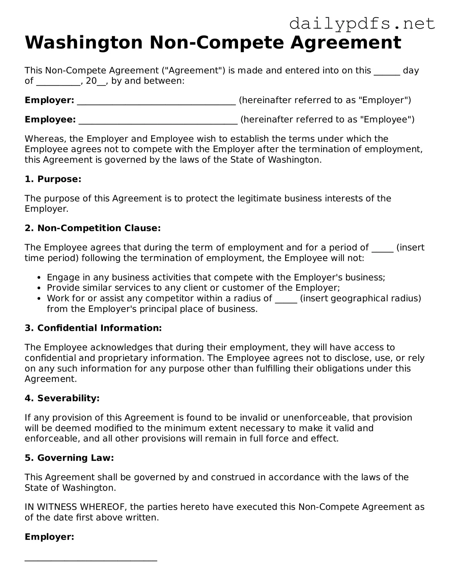 Free  Non-compete Agreement Template for Washington