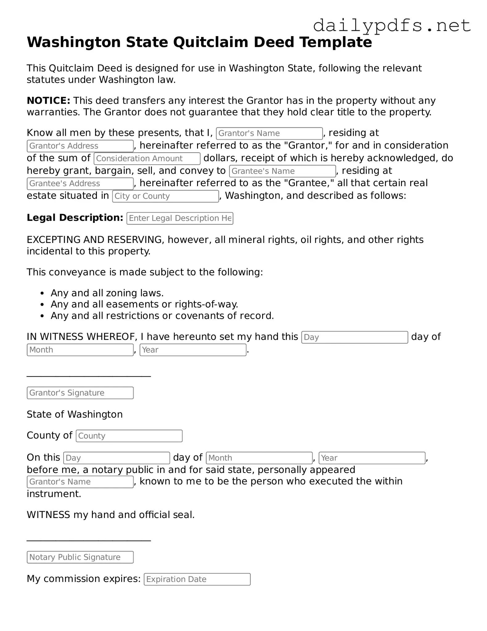 Free  Deed Template for Washington