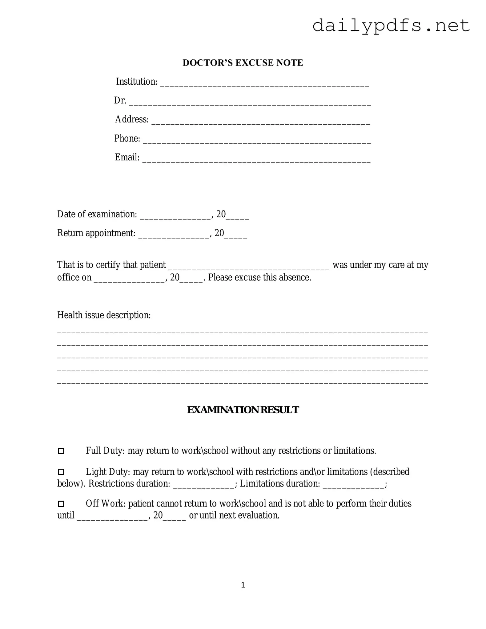 Fill Out Your Doctors Excuse Note Form