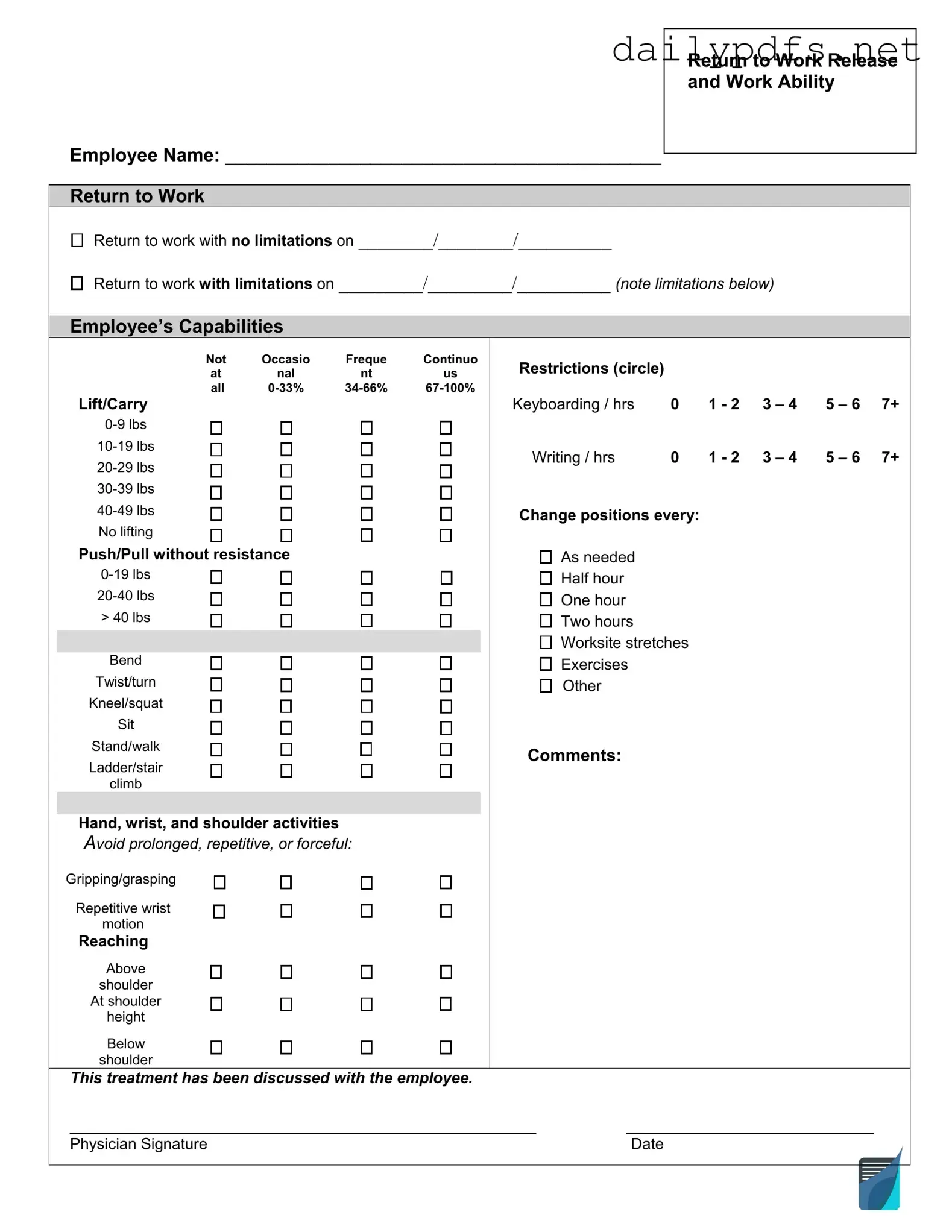 Fill Out Your Work Release Form