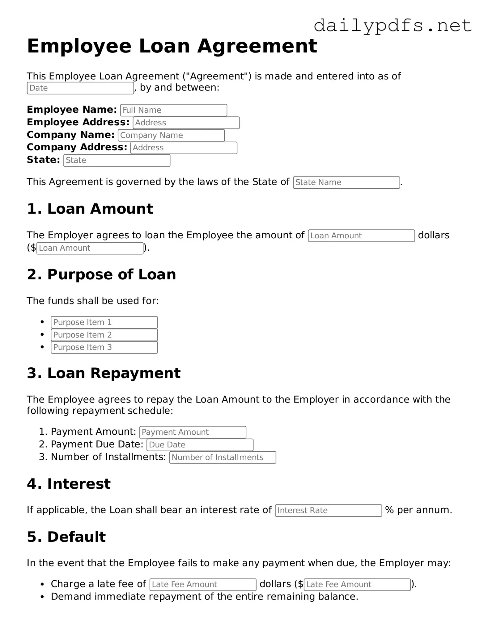 Printable Employee Loan Agreement Document